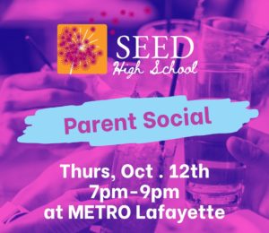 SEED High School Parent Social Cocktails at Metro, October 12, 2023, 7pm-9pm
