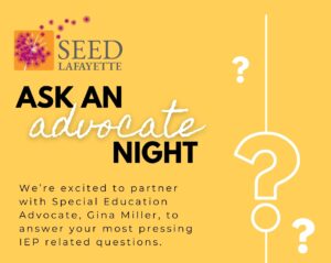 Ask an Advocate Night with Gina Miller & SEED, Oct 26, 2023 at 7pm on Zoom
