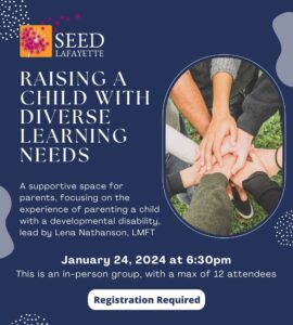 Raising a child with diverse learning needs, parent support group - january 24, 2024.